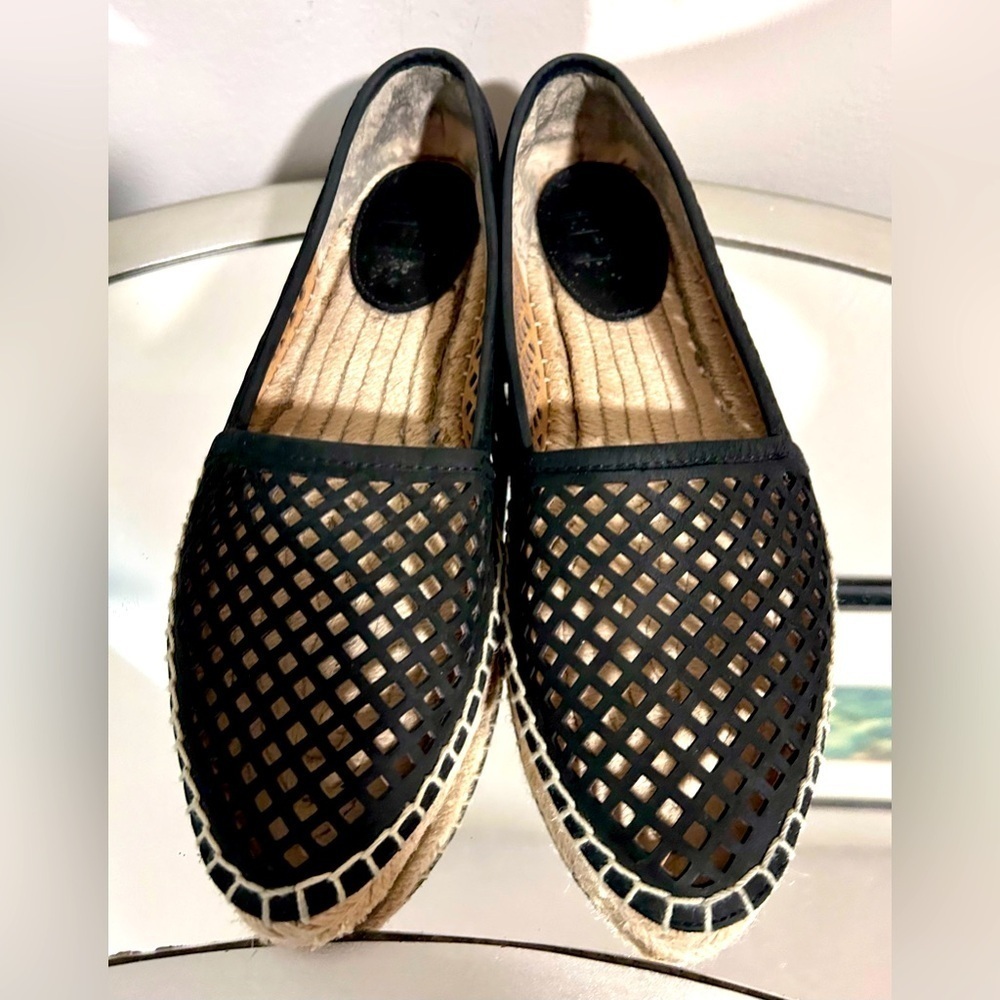Gently Used FRYE Lee A Line Black Suede Perforated Espadrilles